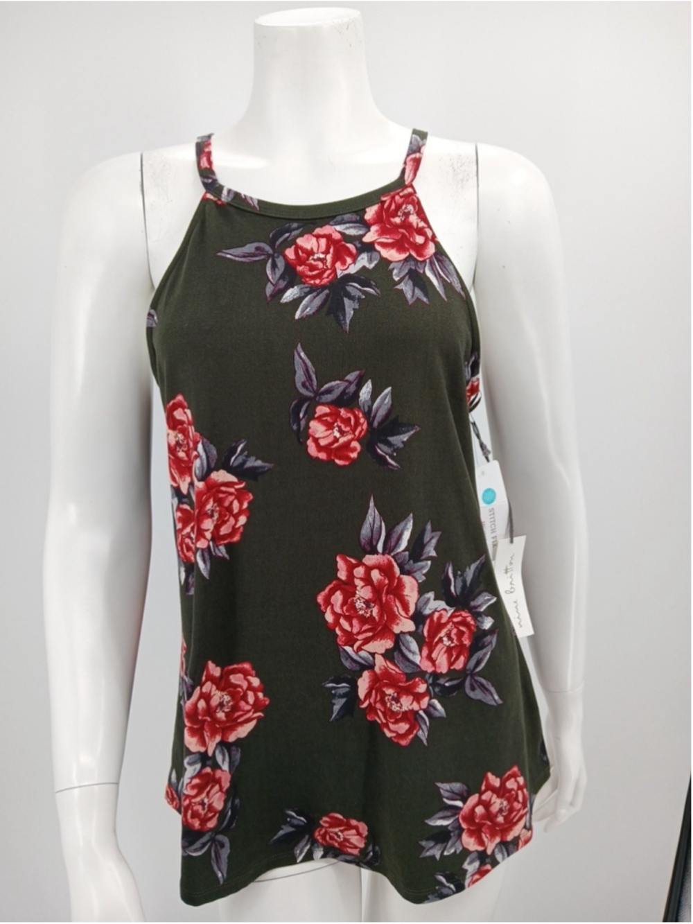 NWT Stitch Fix Nine Britton Olive Floral Cami Haltar Style Top Size M